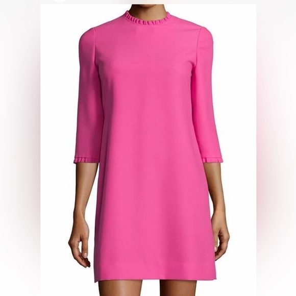 Kate Spade Pink shift dress, “Dizzy” ruffle trim flare flounce flutter dress - Picture 2 of 5